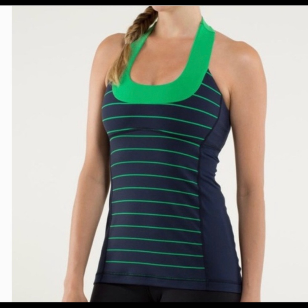 Lululemon Scoop Tank - navy blue and green stripe